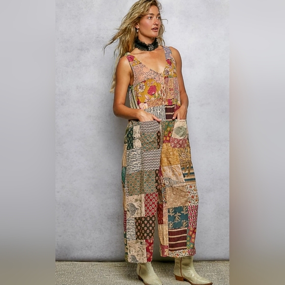 POL Pants - POL Patchwork Floral Multicolor Jumpsuit